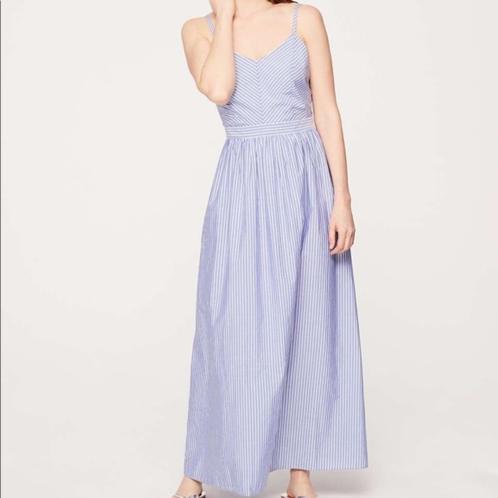 LOFT Blue White Striped Maxi Dress NWT Nautical